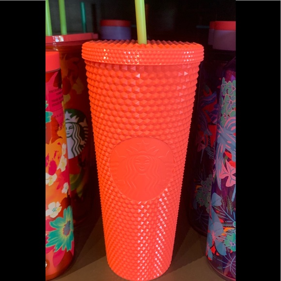 Starbucks Dragon Fruit Studded Tumbler Neon Coral Cold Bling Cup 24oz New 2022 - Picture 16 of 16